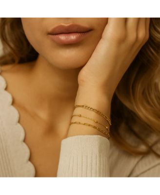 Adriana 3-Piece Stackable Bracelet Trio Set, Beaded, Figaro, Paperclip Link