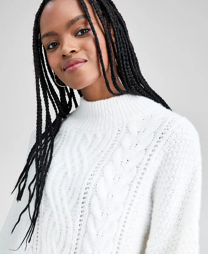 Women's Cable-Knit Mock-Neck Sweater - thumbnail 7