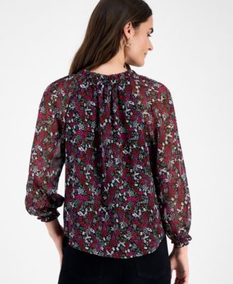 Women's Floral Ruffled Split-Neck Top, Macy's Exclusive