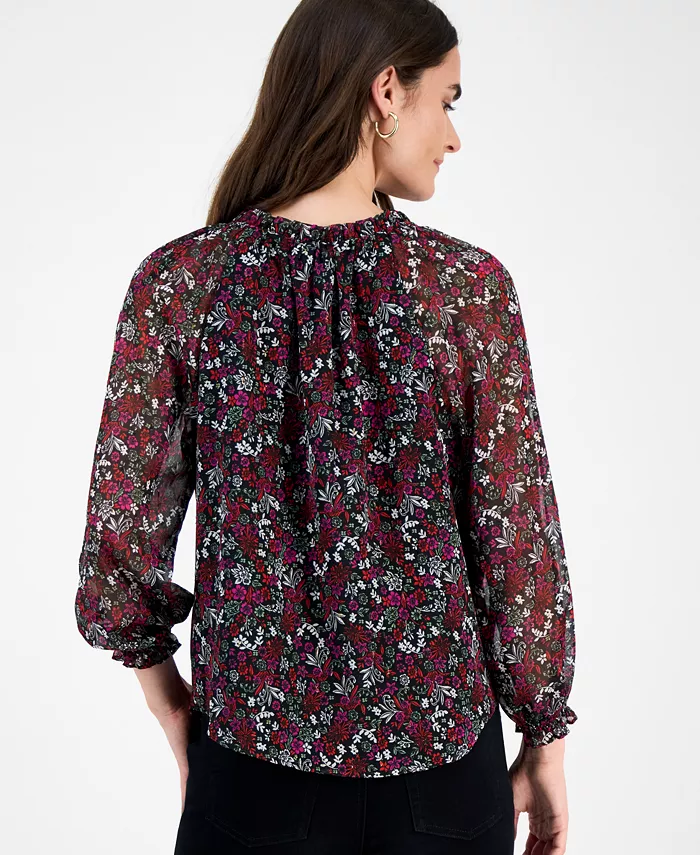 Women's Floral Ruffled Split-Neck Top - thumbnail 5