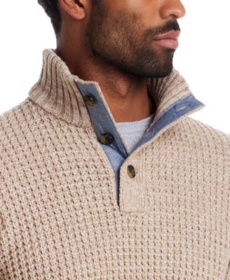Men's Textured Mixy Fabric Mock Neck Sweater