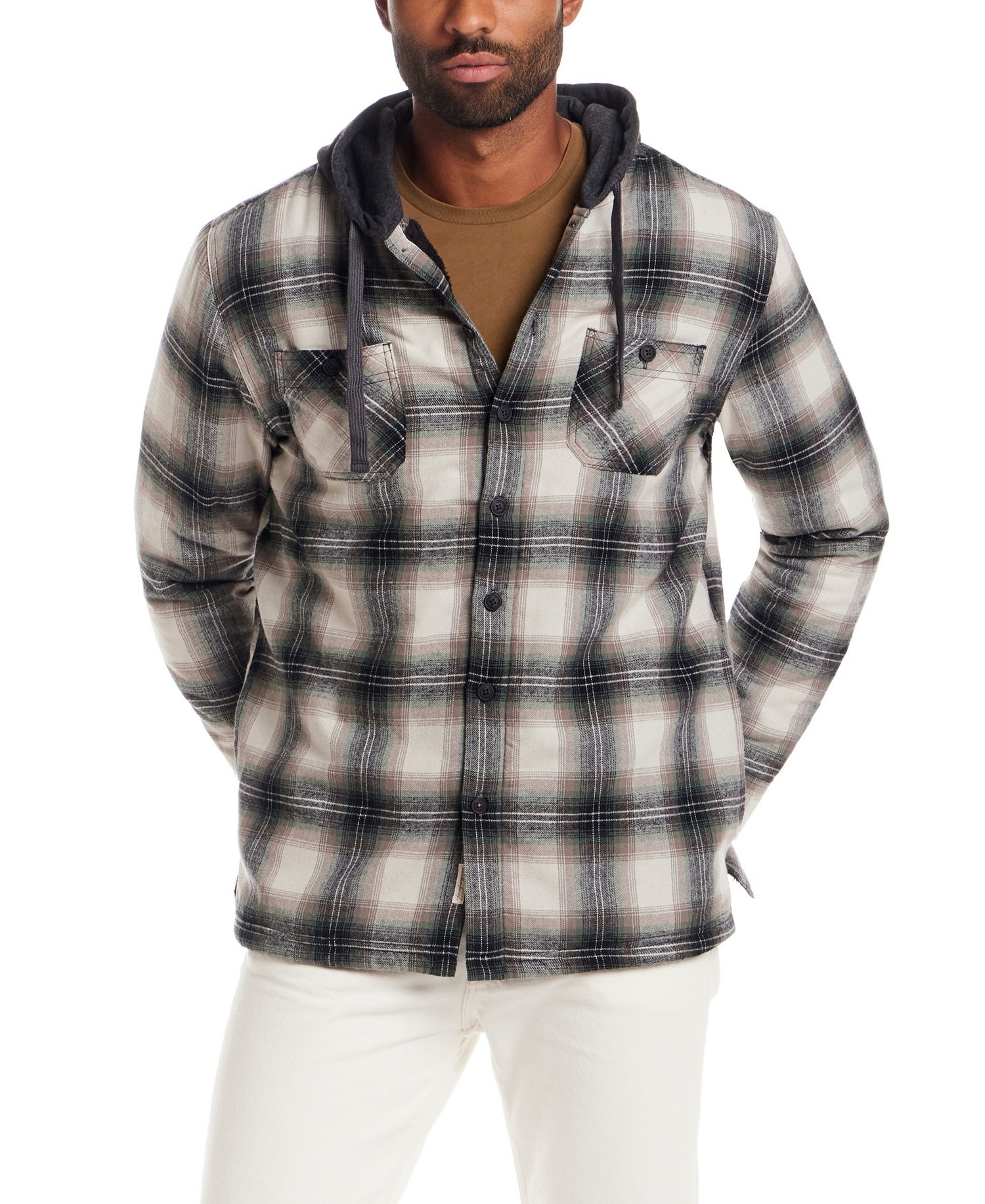 Weatherproof Vintage Men's Sherpa Lined Flannel Hooded Shirt Jacket