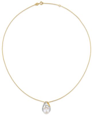Cultured Freshwater Pearl (10mm) and Cubic Zirconia Necklace in 14k Gold Over Sterling Silver