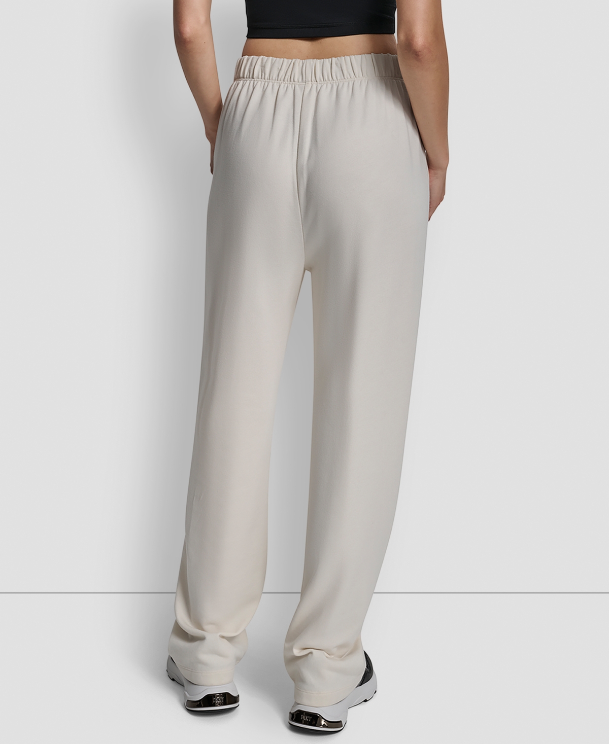 Dkny Women's Flocked Logo Boyfriend Open Leg Pants In Neutral