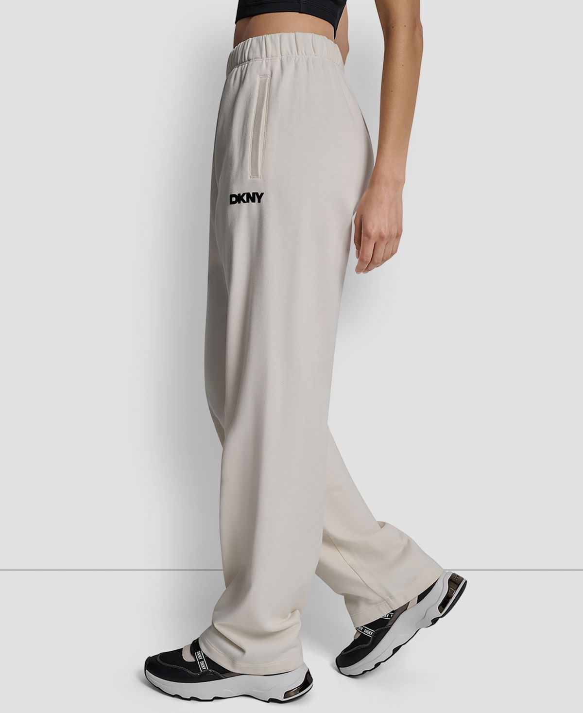 Dkny Women's Flocked Logo Boyfriend Open Leg Pants In Neutral