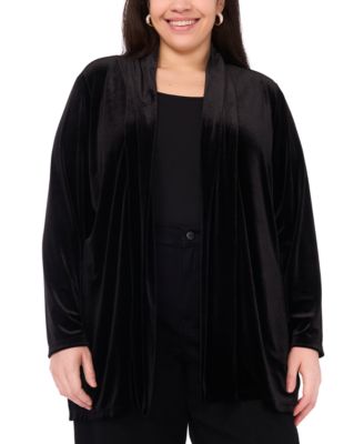 Plus Size Velvet Open-Front Long-Sleeve Cardigan