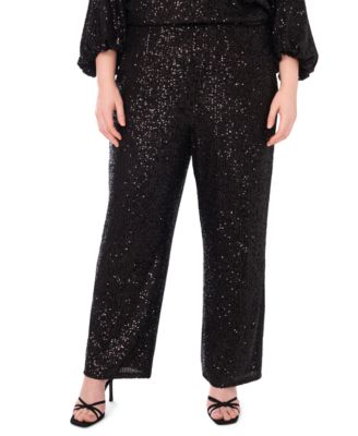 Plus Size Sequined Pull-On Flare Pants