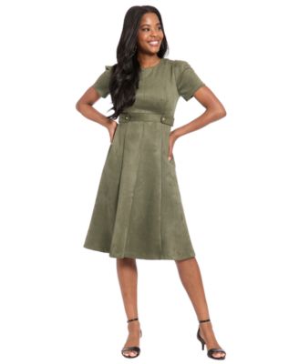 London Times - Petite Crewneck Midi Dress