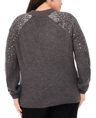Plus Size Cozy V-Neck Sequined Raglan-Sleeve Sweater