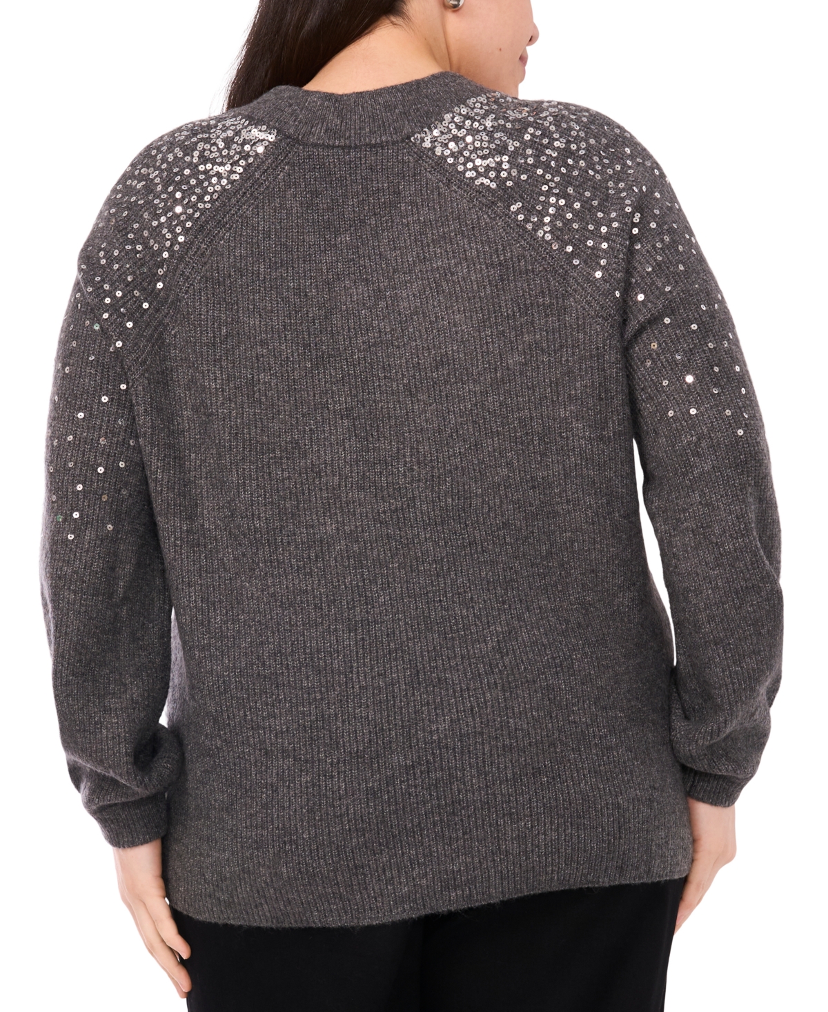 Vince Camuto Plus Sequin V-Neck Raglan Sweater