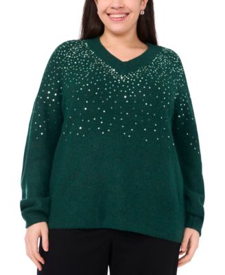Plus Size Cozy V-Neck Sequined Raglan-Sleeve Sweater