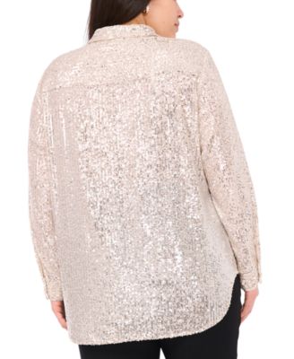 Vince Cameo Plus Size Sequined Button-Front Shirt