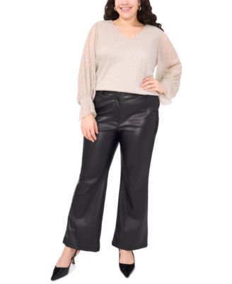Plus Size Metallic V-Neck Blouse