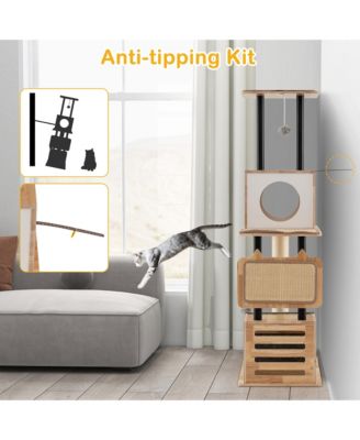 Wood Cat Tree w/Dual Cat Condos Sturdy Metal Tubes Frame Sisal Scratching Posts