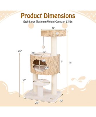 Modern Cat Tree w/Top Perch Cattail Fluff Condo Cozy Nest Sisal Scratching Posts