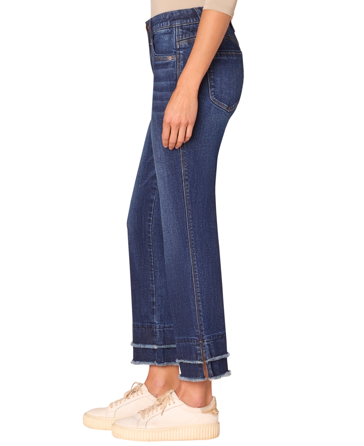 Democracy Petite "ab" Solution Kick Flare Mid Rise Jeans In Blue