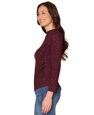 Petite Leopard-Print Mock Neck Top