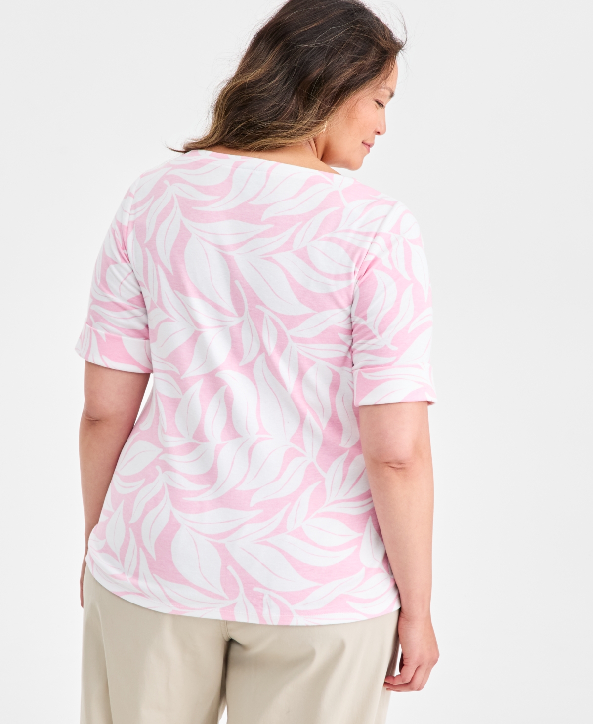 Style & Co Plus Boat-Neck Cuffed-Sleeve Top