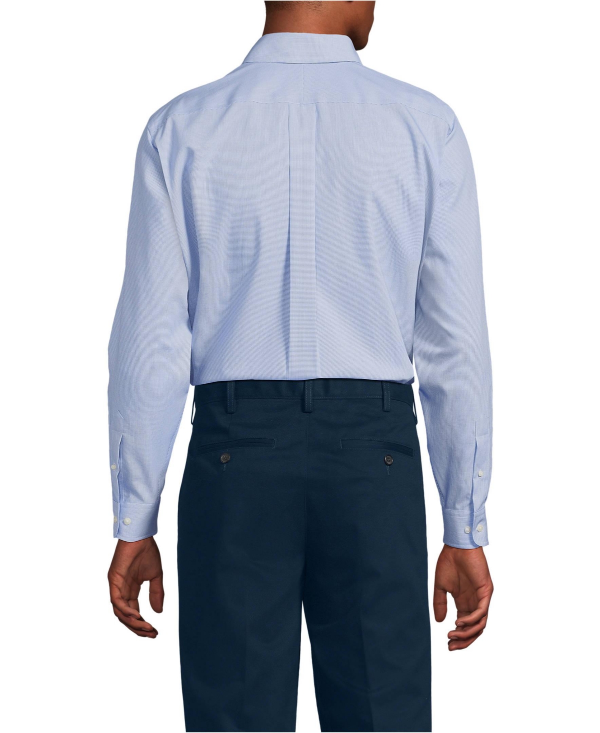 Lands' End Men's Pattern No Iron Supima Pinpoint Button Down Collar Dress Shirt