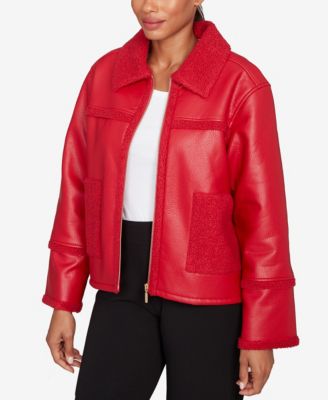 Petite Shearling Zip Front Jacket