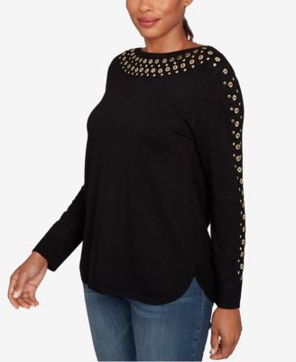 Petite Grommet Embellished Fine Gauge Sweater