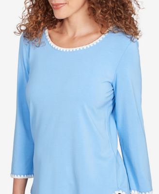 Petite Contrast Embroidered Solid Knit Top