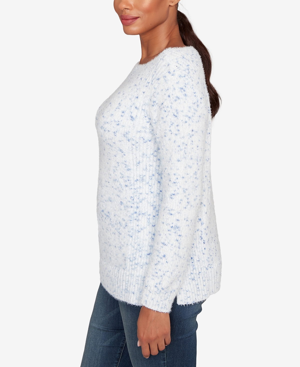 Ruby Rd. Petite Speckled Chenille Eyelash Sweater In White