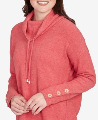 Petite Cowl Neck Cozy Hatchi Drawstring Top