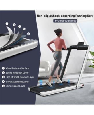 2-in-1 Electric Motorized Health and Fitness Folding Treadmill with Dual Display and Speaker-White