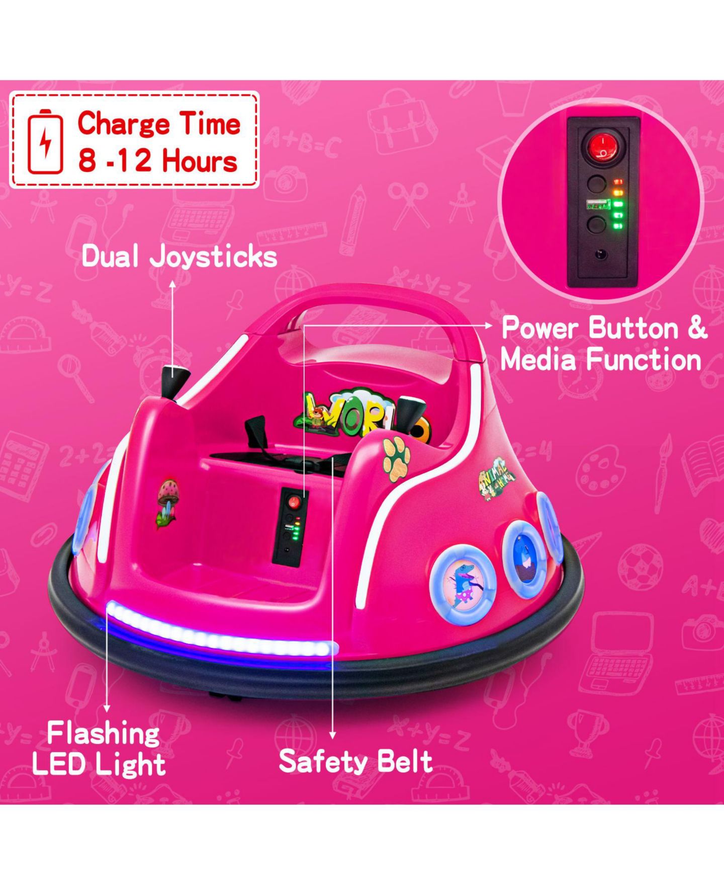 Детская игрушка HONGGE Electric Remote-Control LED Ride-On Car, цвет: Розовый — фото 6