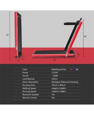 2.25HP 2 in 1 Folding Treadmill with APP Speaker Remote Control-Red