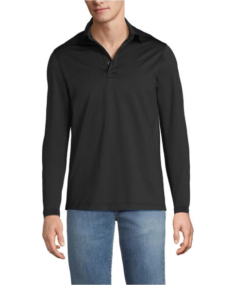 Мужское поло Lands' End Rapid Dry Long Sleeve Modern Fit Polo, цвет: Чёрный