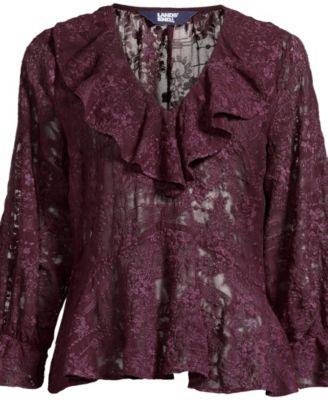 Women's Feminine Ruffle Chiffon V Neck Blouse