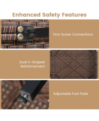 Outdoor Rattan Double Daybed Wicker Chaise Lounge for 2 w/ Seat & Back Cushions