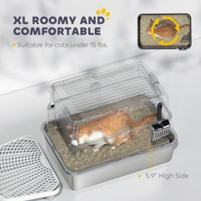 XL Stainless Steel Cat Litter Box for Big Cats with Flip Cover