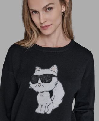 Petite Choupette with Sunglasses Printed Long Sleeve Sweater