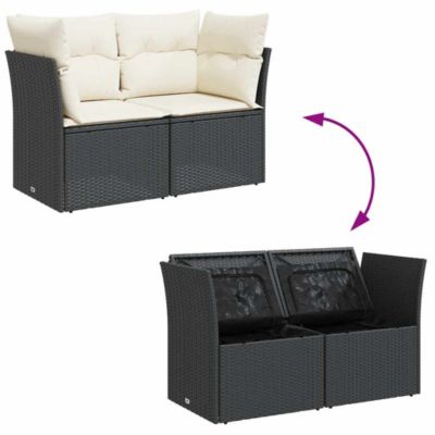 Garden Sofa Black PE Rattan 2-seater Removable Covers