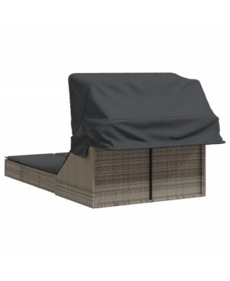 Double Sun Lounger Grey PE Rattan, Powder-coated Steel Double