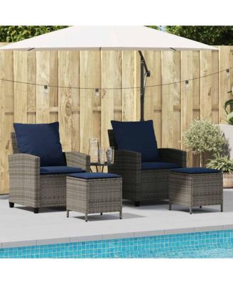 Garden Sofa Set Grey, Navy blue PE rattan and powder-coated steel