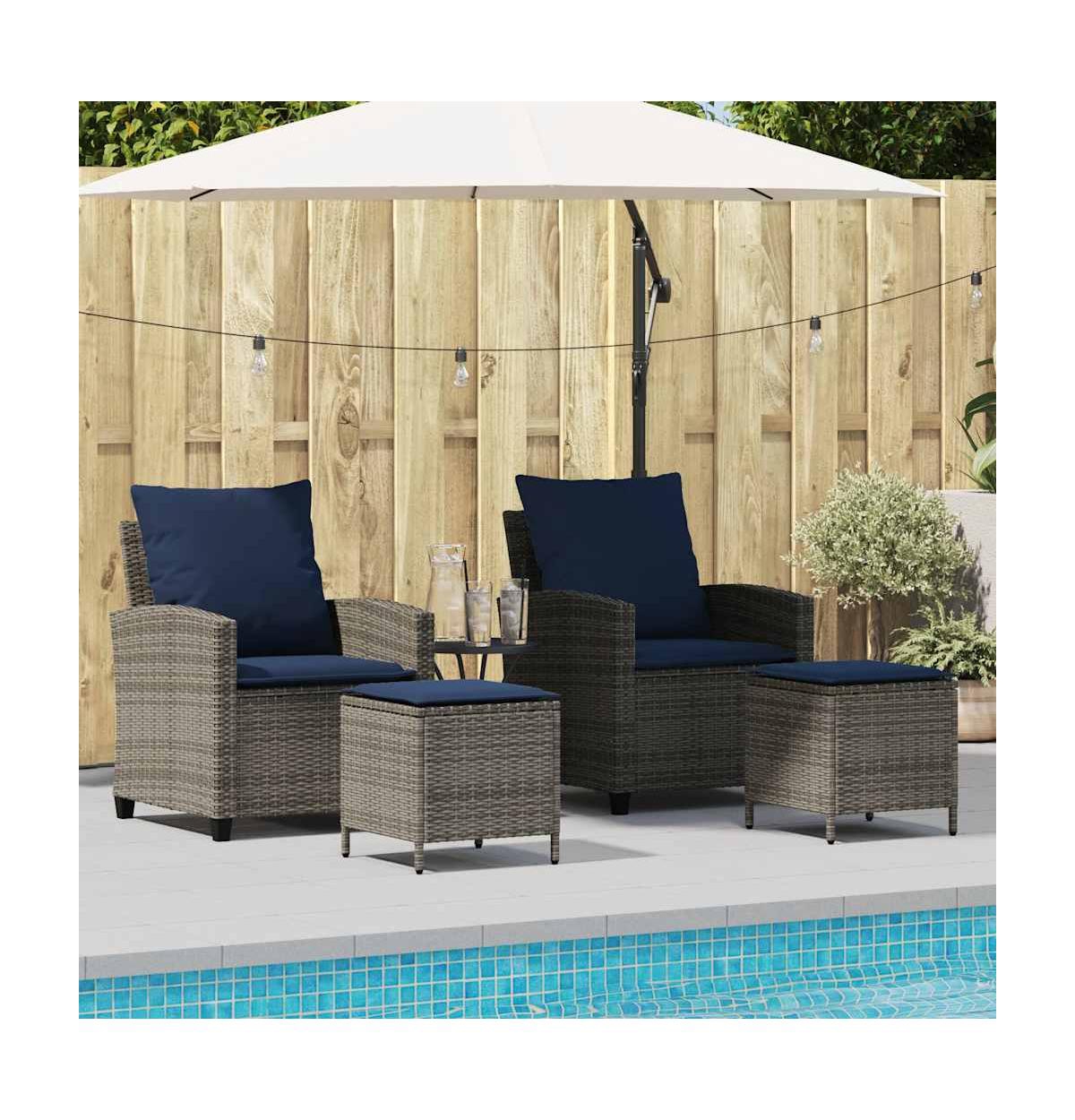 Garden Sofa Set Grey, Navy blue Pe rattan and powder-coated steel