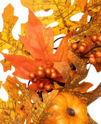 Fall Leaves Pumpkins And Berries Artificial Thanksgiving Wreath Unlit, 22"