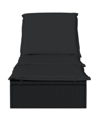 Sunbed Black PE Rattan, Powder-Coated Steel, Polyester
