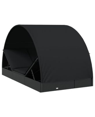 Sunbed Black PE rattan, powder-coated steel, fabric (100% polyester)