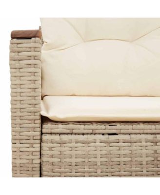 Patio Sofa Beige PE rattan, Powder-coated steel, Solid acacia wood