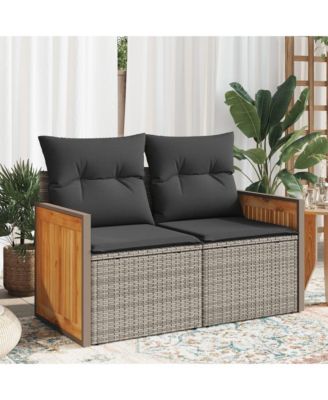 Garden Sofa Grey PE rattan, powder-coated steel, solid acacia wood