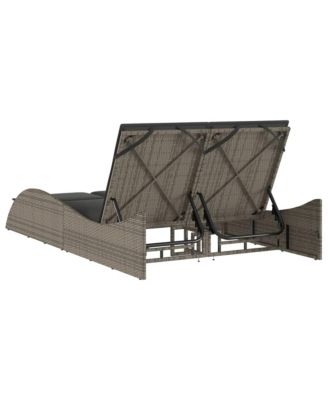 Patio Sun Lounger Gray PE rattan Dual seat large outdoor lounger