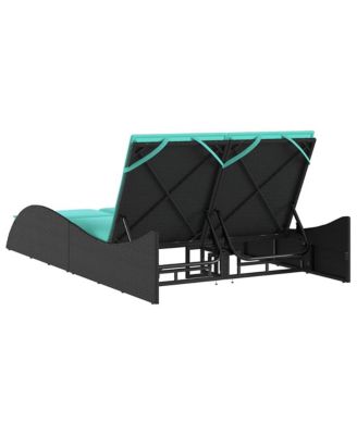 Sun Lounger with Cushions Black 44.9"x80.7"x28.7" Poly Rattan