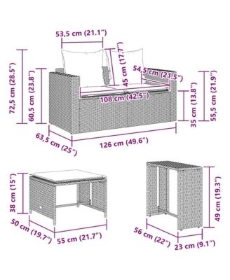 5 Piece Patio Sofa Set with Cushions Stackable Gray Poly Rattan