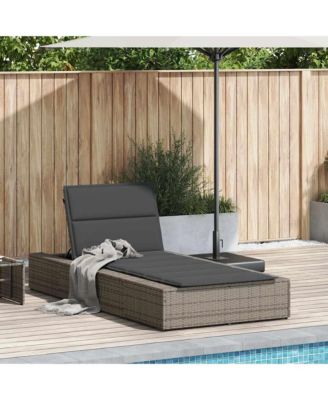 Sunbed Grey PE Rattan Single Cushioned Sun Lounger Rectangular