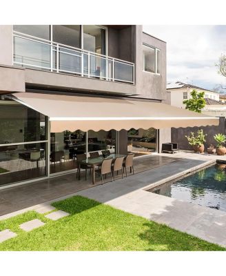 10'x8' Manual Retractable Awning Sun Shade, Patio Awning Canopy